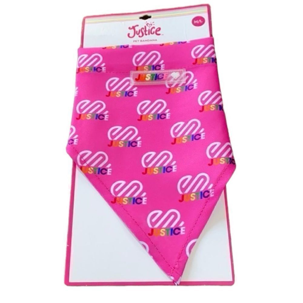 NEW Justice Rainbow Pink Pet Bandana | Slide-On Dog Bandana Size Medium/Large